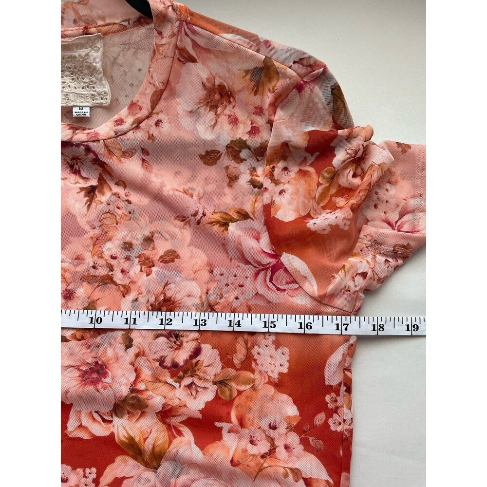 Johnny Was Jade Top Womens M Pink Floral Mesh Sheer Colorful Art To Wear - Picture 6 of 6